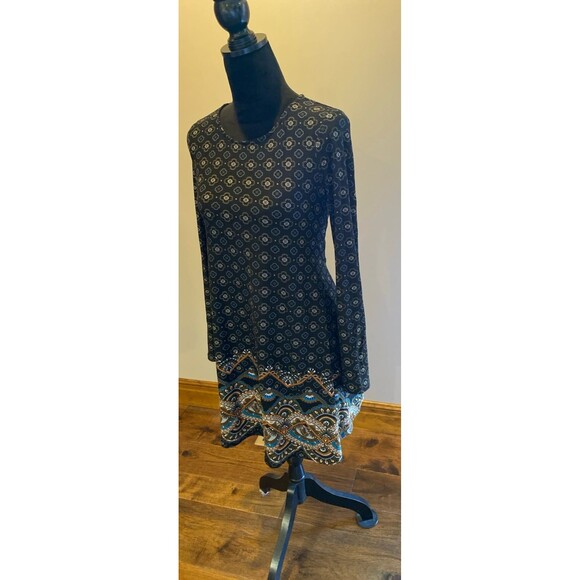 Derek Heart Dress Navy Blue Pattern Paisley Size  Small Long Sleeve 8% Spandex - Picture 5 of 11